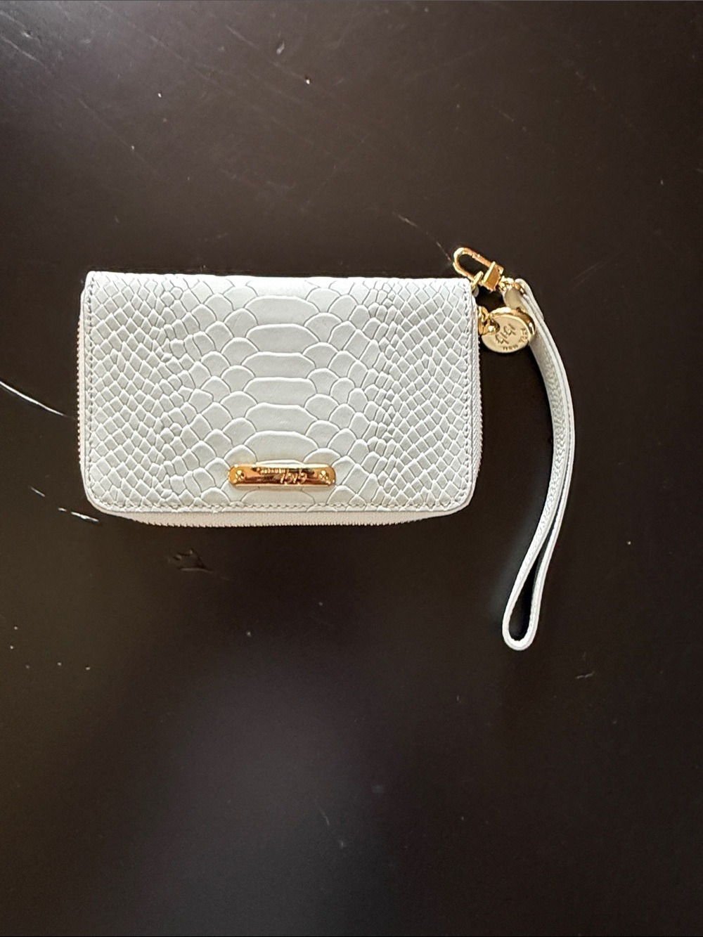 Sage green blue Textured Wristlet Wallet with Gold Accents